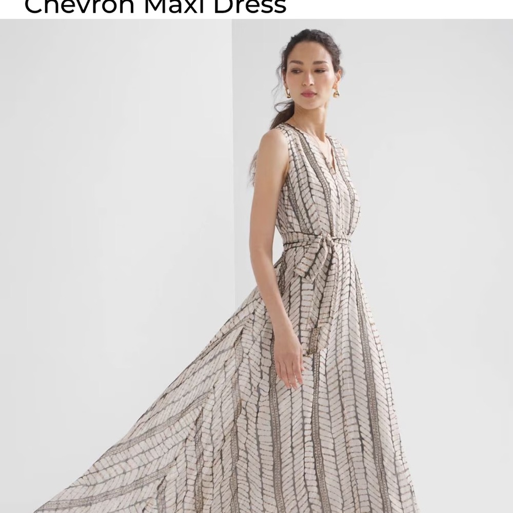 White house black Market Chevron Maxi Dress in Cream and Black